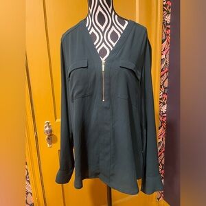 EXPRESS Forest Green Portfino Gold Half Zip Top Size M